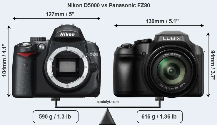 Size Nikon D5000 vs Panasonic FZ80