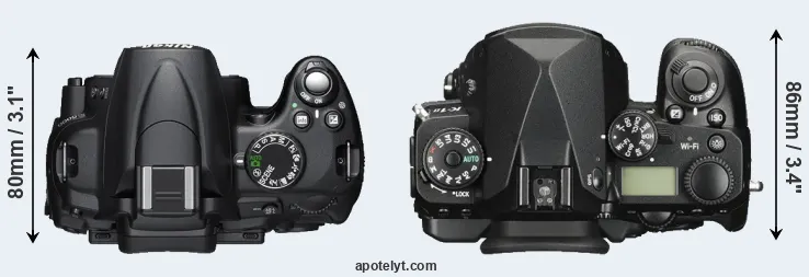 Compare D5000 versus K-1 II top