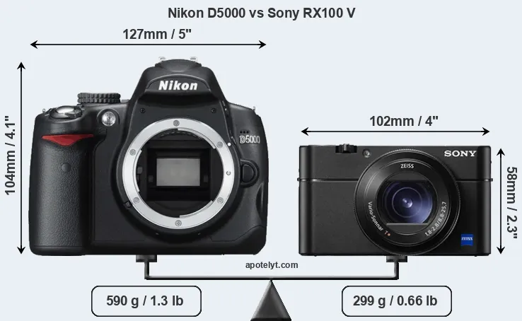 Size Nikon D5000 vs Sony RX100 V
