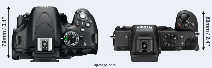 Compare D5100 versus Z50 top