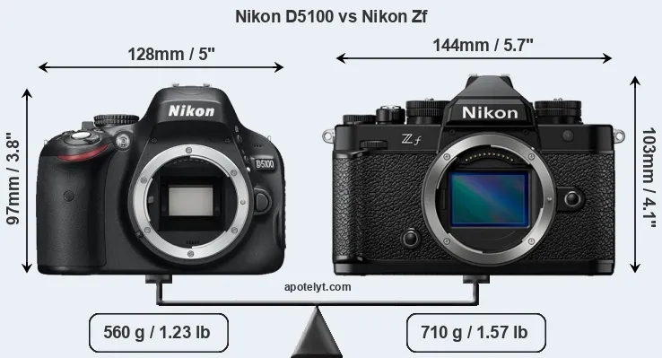 Size Nikon D5100 vs Nikon Zf