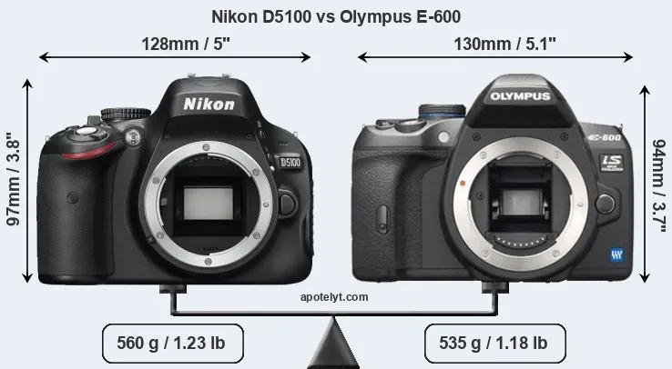 Size Nikon D5100 vs Olympus E-600