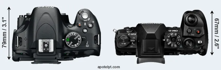 Compare D5100 versus E-M1 II top