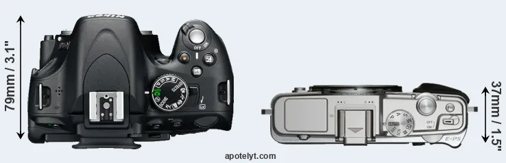 Compare D5100 versus E-P5 top