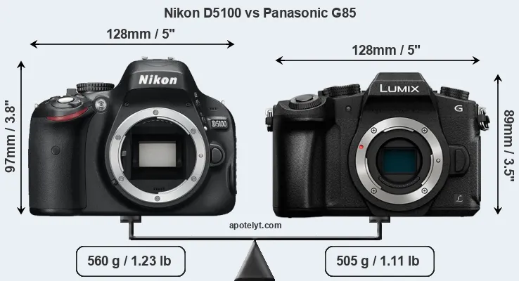 Size Nikon D5100 vs Panasonic G85