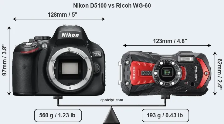 Size Nikon D5100 vs Ricoh WG-60