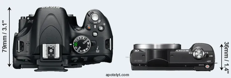 Compare D5100 versus A5000 top