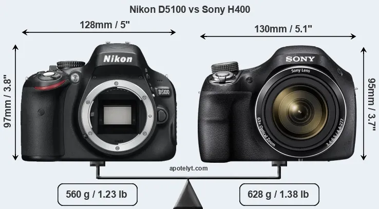 Size Nikon D5100 vs Sony H400