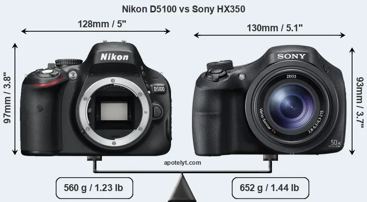 Size Nikon D5100 vs Sony HX350