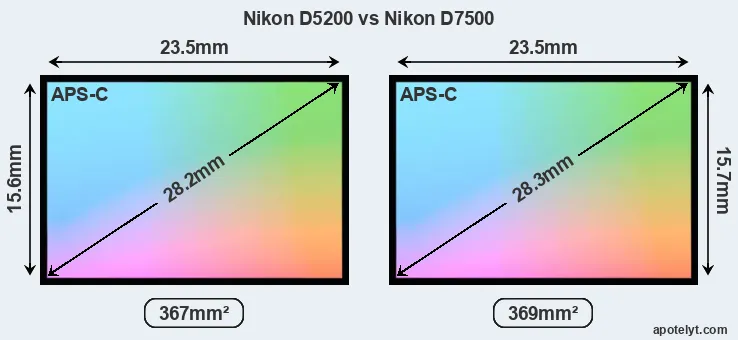 Nikon D5200 and Nikon D7500 sensor measures