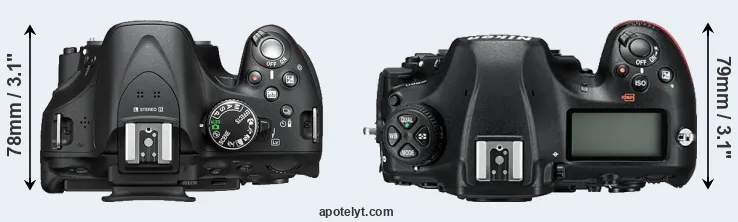 Compare D5200 versus D850 top