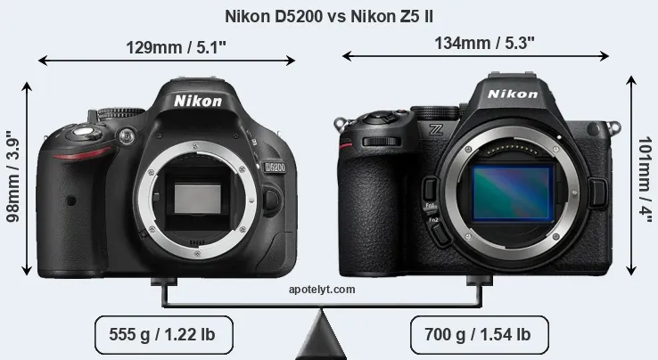 Size Nikon D5200 vs Nikon Z5 II