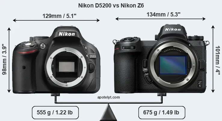 Size Nikon D5200 vs Nikon Z6