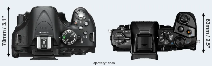 Compare D5200 versus E-M1 top