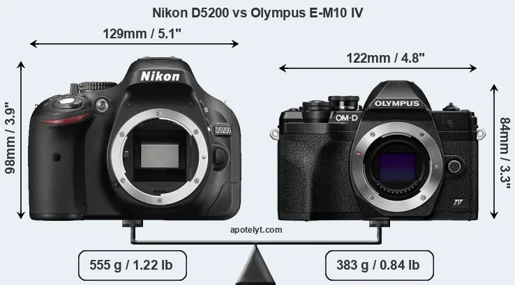 Size Nikon D5200 vs Olympus E-M10 IV