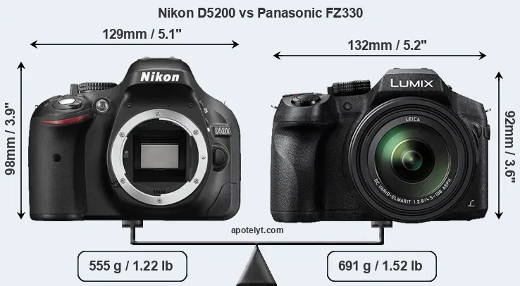 Size Nikon D5200 vs Panasonic FZ330