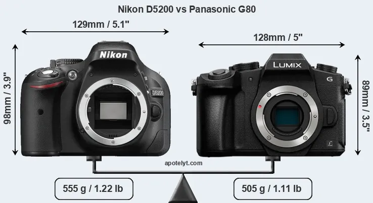 Size Nikon D5200 vs Panasonic G80