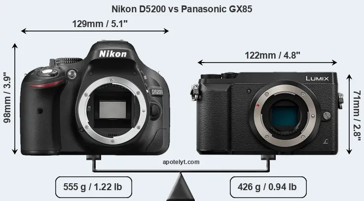 Size Nikon D5200 vs Panasonic GX85