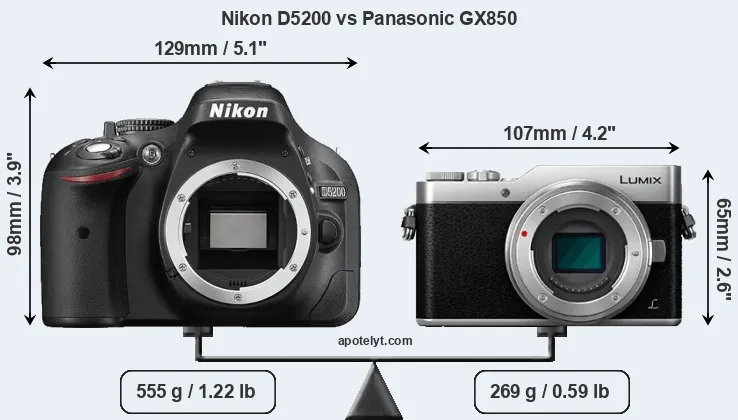 Size Nikon D5200 vs Panasonic GX850