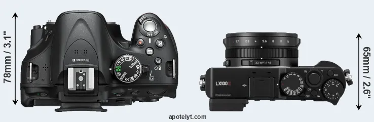 Compare D5200 versus LX100 II top