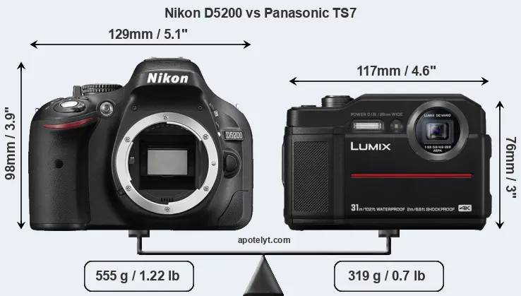 Size Nikon D5200 vs Panasonic TS7