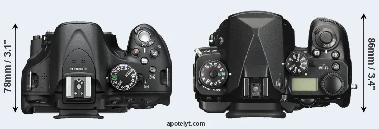 Compare D5200 versus K-1 II top