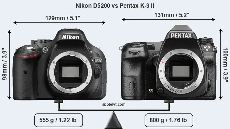 Size Nikon D5200 vs Pentax K-3 II