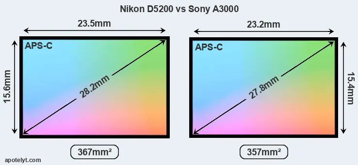 Nikon D5200 and Sony A3000 sensor measures