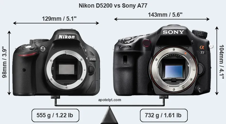 Size Nikon D5200 vs Sony A77