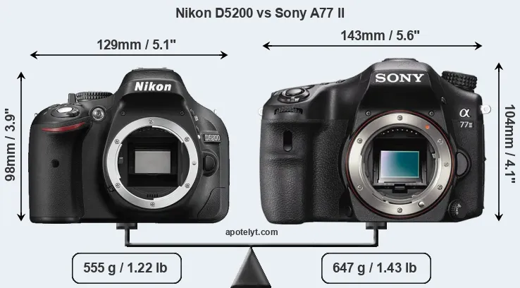 Size Nikon D5200 vs Sony A77 II