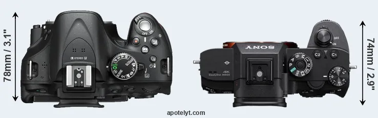 Compare D5200 versus A7R III top