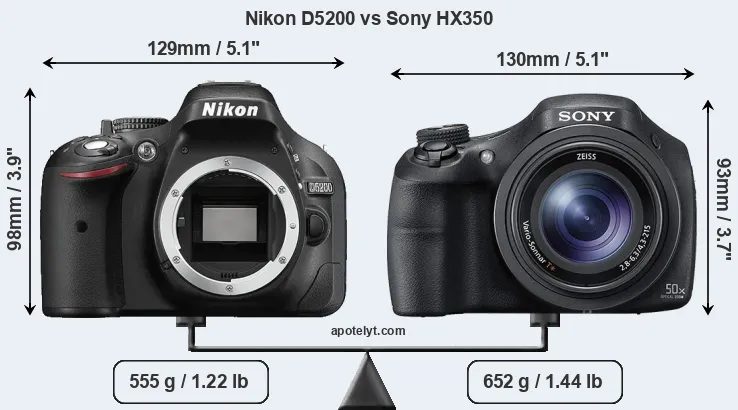 Size Nikon D5200 vs Sony HX350