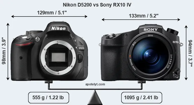 Size Nikon D5200 vs Sony RX10 IV