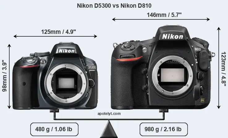 Size Nikon D5300 vs Nikon D810