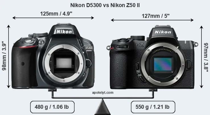 Size Nikon D5300 vs Nikon Z50 II
