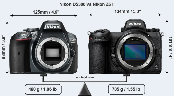 Size Nikon D5300 vs Nikon Z6 II