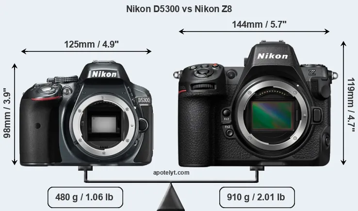 Size Nikon D5300 vs Nikon Z8