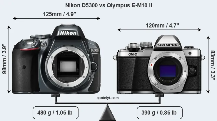 Size Nikon D5300 vs Olympus E-M10 II