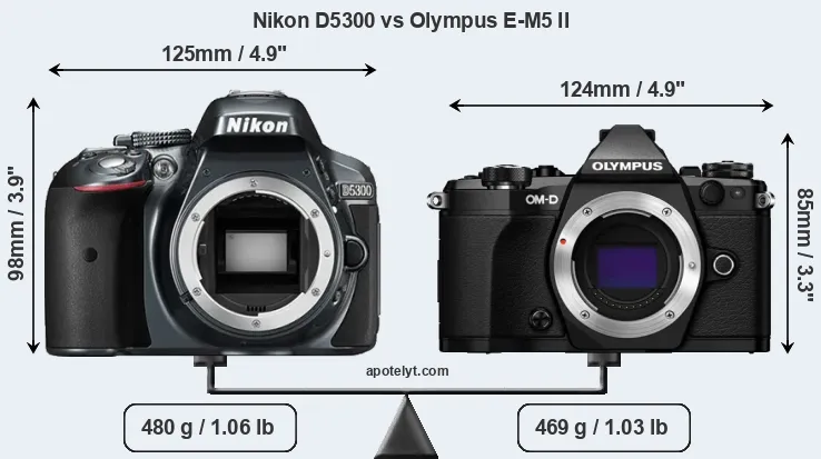 Size Nikon D5300 vs Olympus E-M5 II