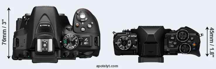 Compare D5300 versus E-M5 II top