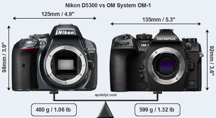 Size Nikon D5300 vs OM System OM-1