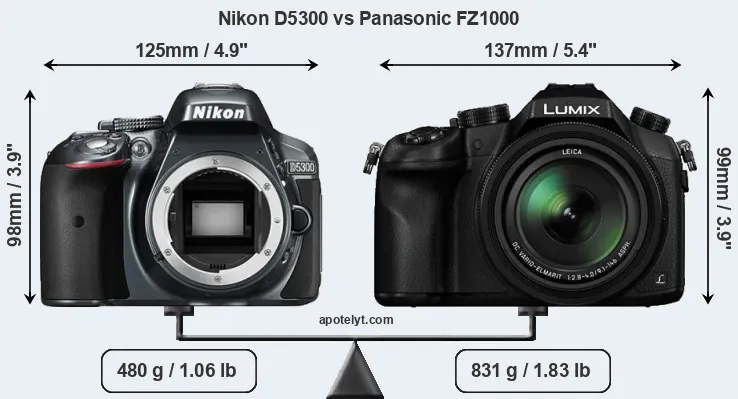 Size Nikon D5300 vs Panasonic FZ1000