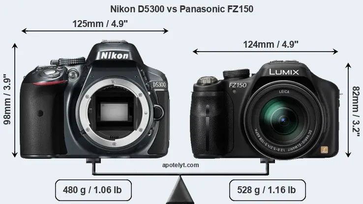 Size Nikon D5300 vs Panasonic FZ150