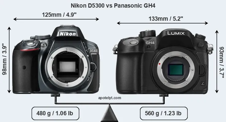 Size Nikon D5300 vs Panasonic GH4