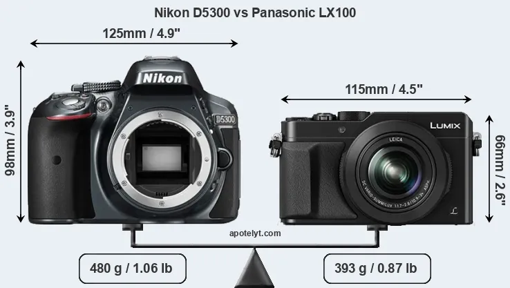 Size Nikon D5300 vs Panasonic LX100
