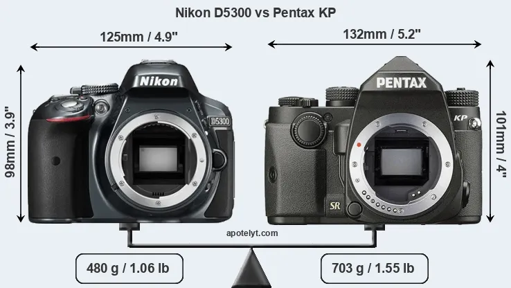 Size Nikon D5300 vs Pentax KP
