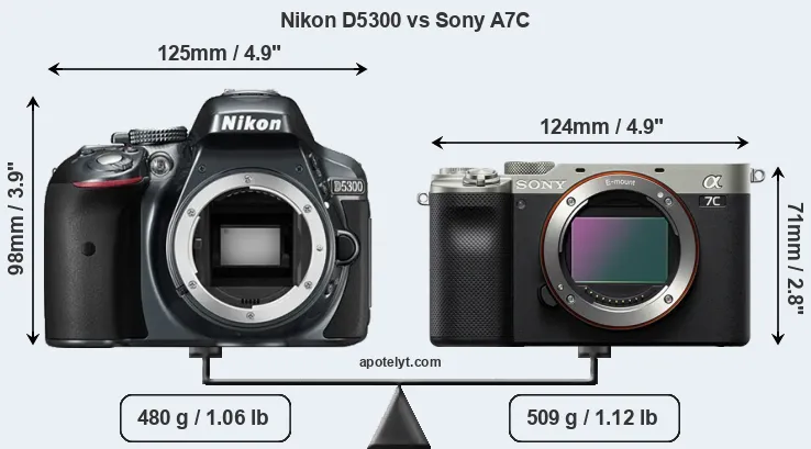 Size Nikon D5300 vs Sony A7C