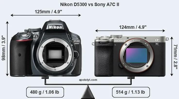 Size Nikon D5300 vs Sony A7C II