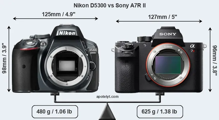 Size Nikon D5300 vs Sony A7R II