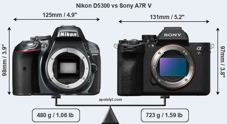 Size Nikon D5300 vs Sony A7R V